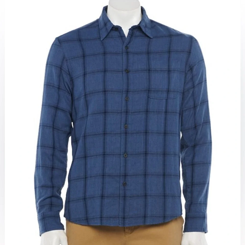 NWT M Mens Sonoma‎ Button Down Shirt Blue Plaid